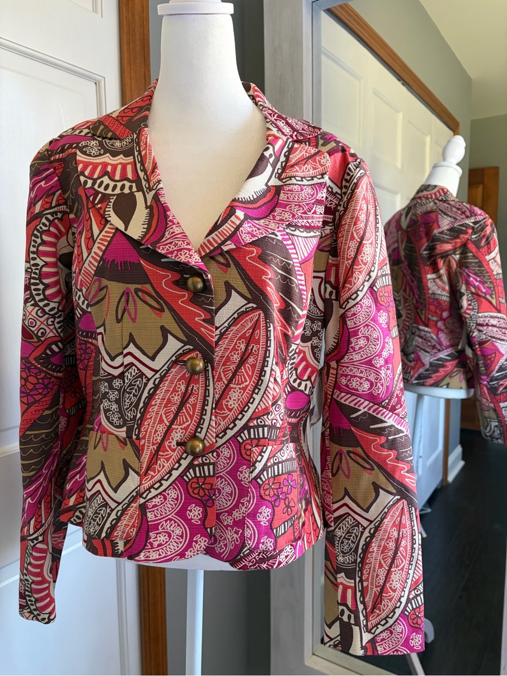 NWT Worthington Work to Weekend Vintage Sz 6 Sunburst Abstract Blazer Cotton Y2K